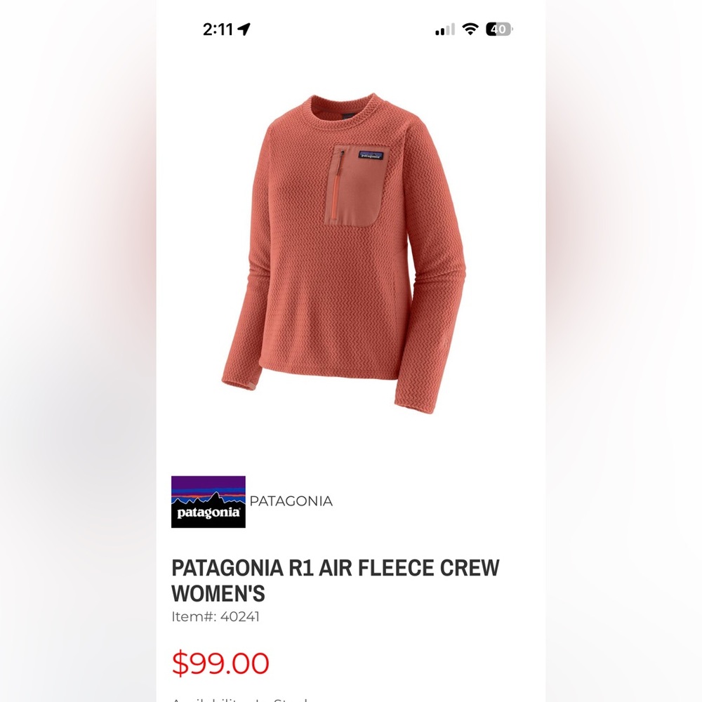 Patagonia Women's R1 Air Fleece Crew —  Potter’s Red